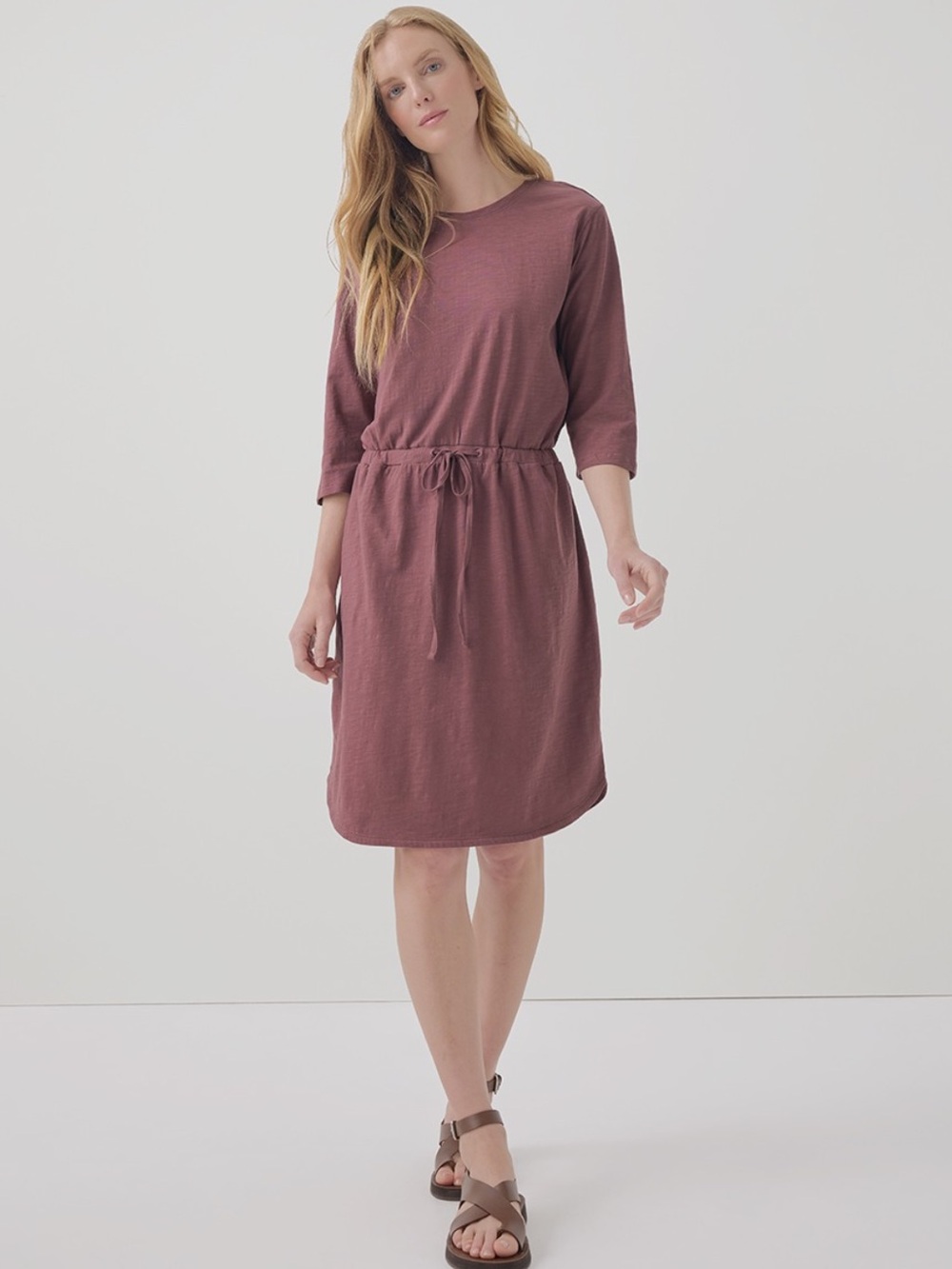 Pact - Organic Slub Cotton Tie-Waist Dress - mauve - size S